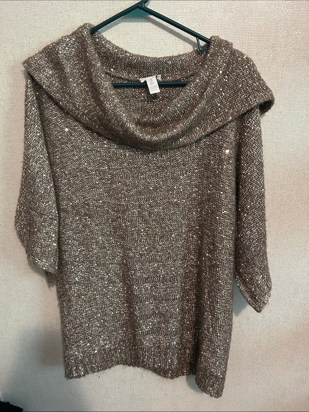 Chico's Metallic Taupe Cowl Neck Sweater